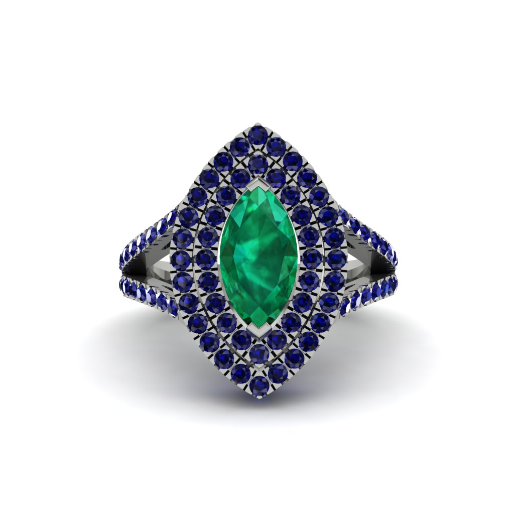 Marquise Emerald Double Halo Engagement Ring - Avah No. 66
