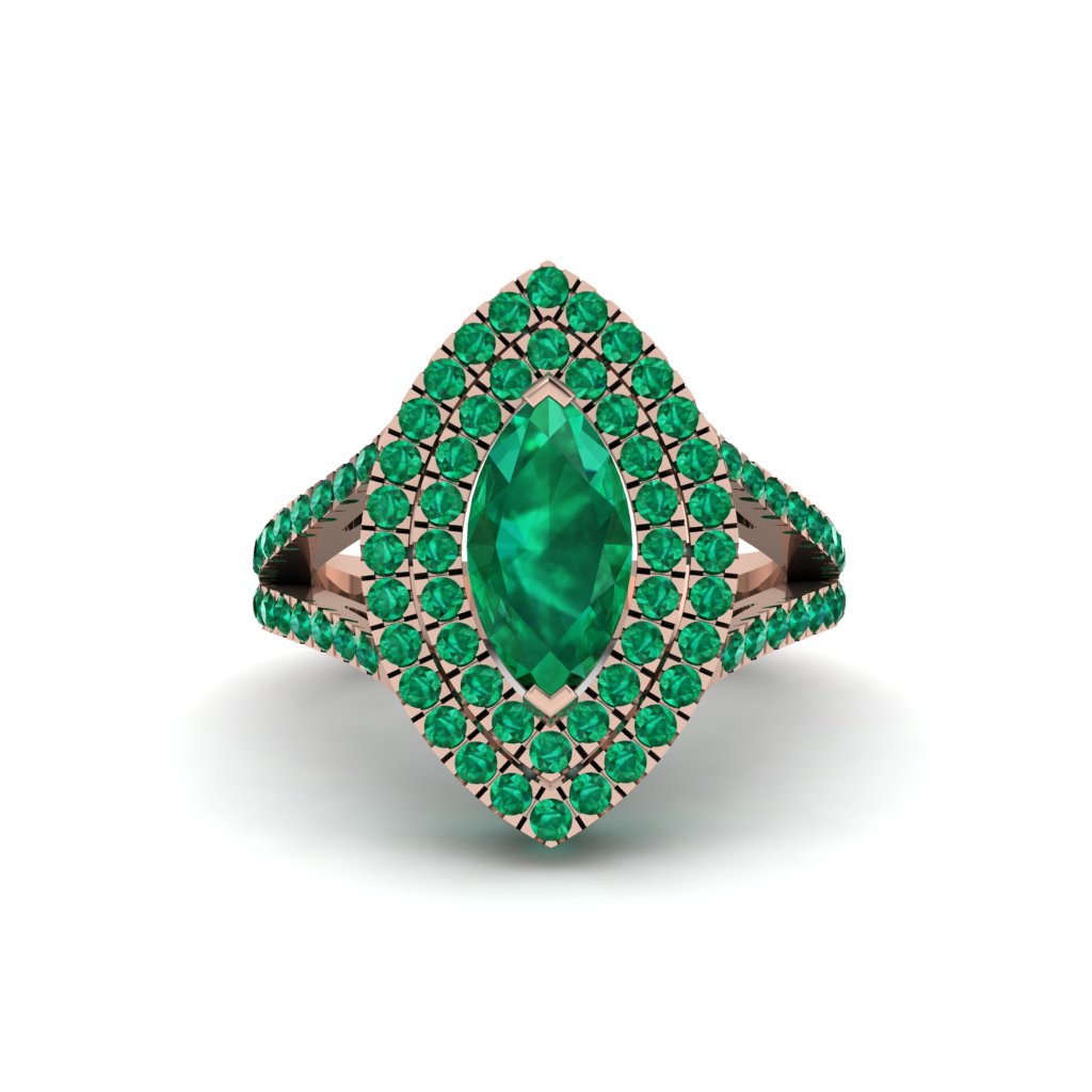 Marquise Emerald Double Halo Engagement Ring - Avah No. 20