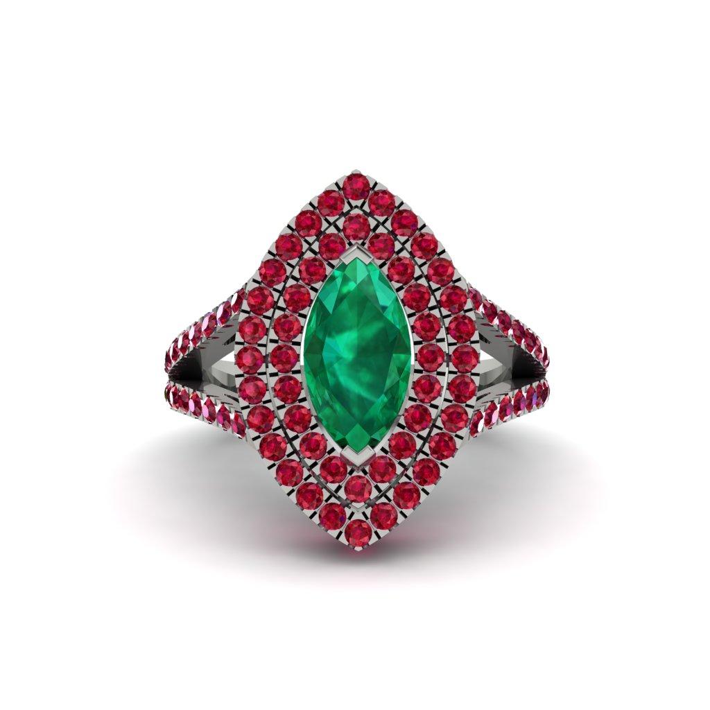 Marquise Emerald Double Halo Engagement Ring - Avah No. 51