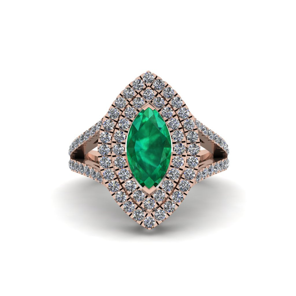Marquise Emerald Double Halo Engagement Ring - Avah No. 5