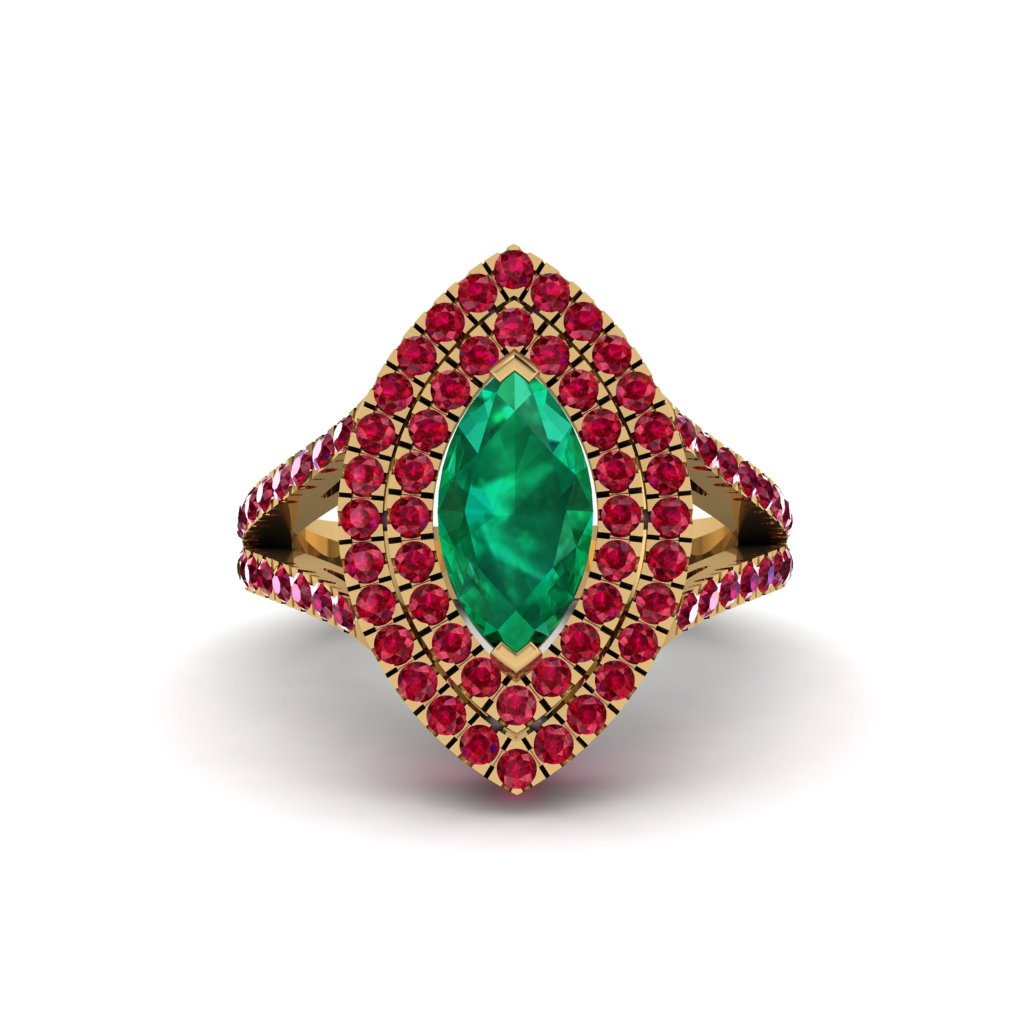 Marquise Emerald Double Halo Engagement Ring - Avah No. 49