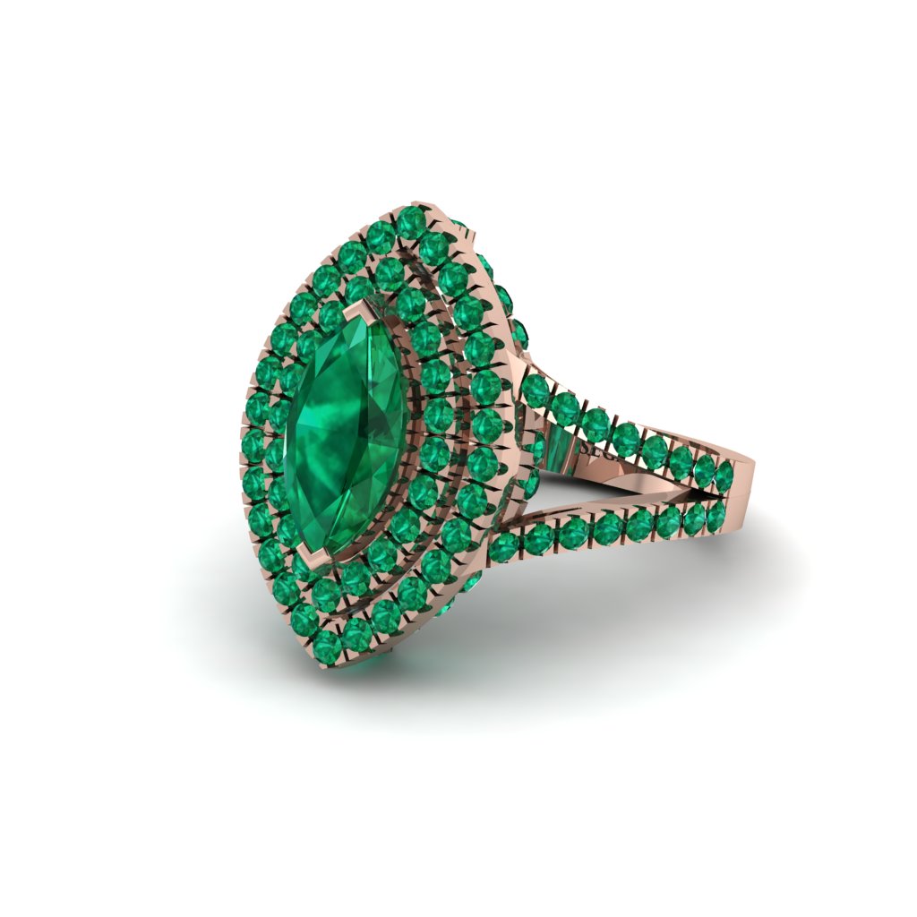 Marquise Emerald Double Halo Engagement Ring - Avah No. 20