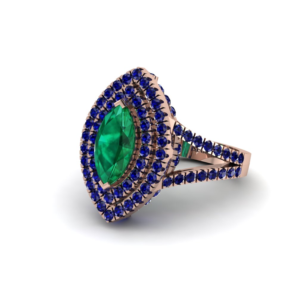 Marquise Emerald Double Halo Engagement Ring - Avah No. 65