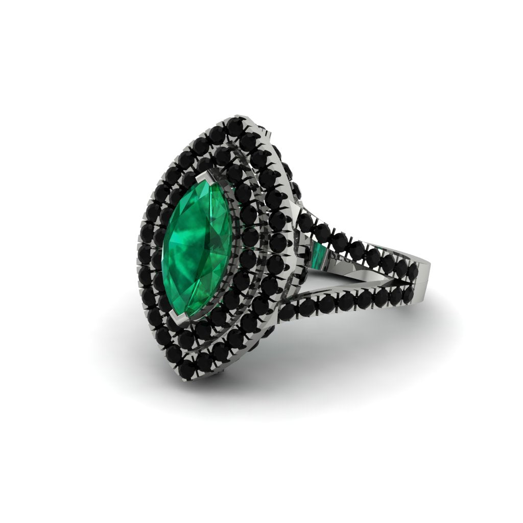 Marquise Emerald Double Halo Engagement Ring - Avah No. 36