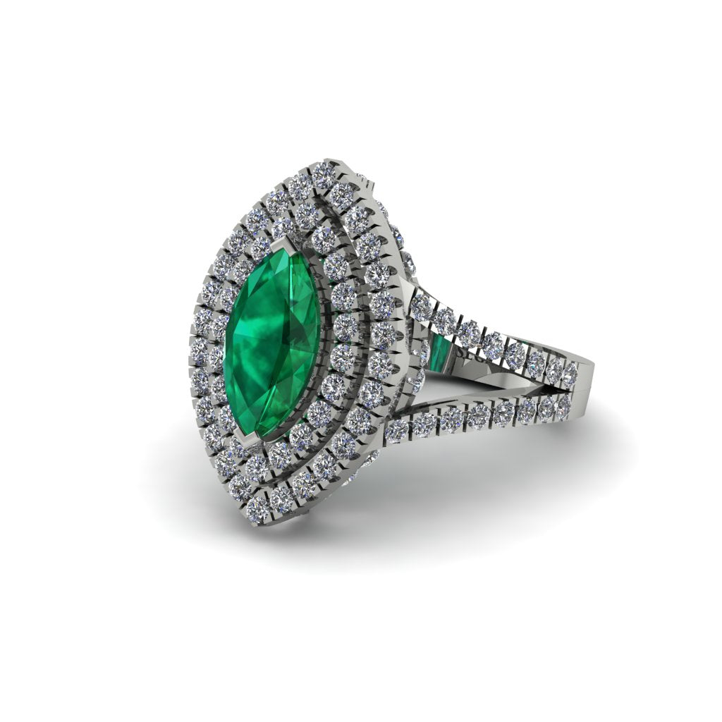 Marquise Emerald Double Halo Engagement Ring - Avah No. 6