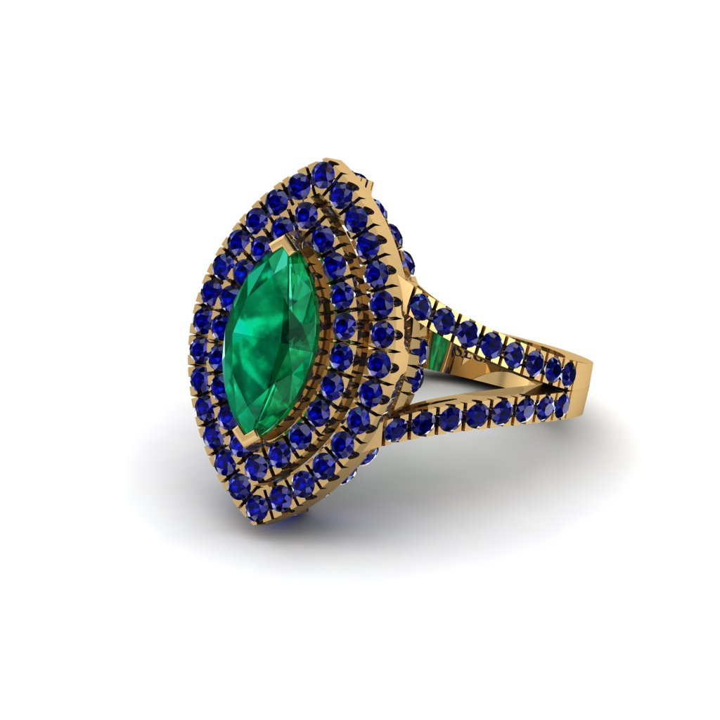 Marquise Emerald Double Halo Engagement Ring - Avah No. 64