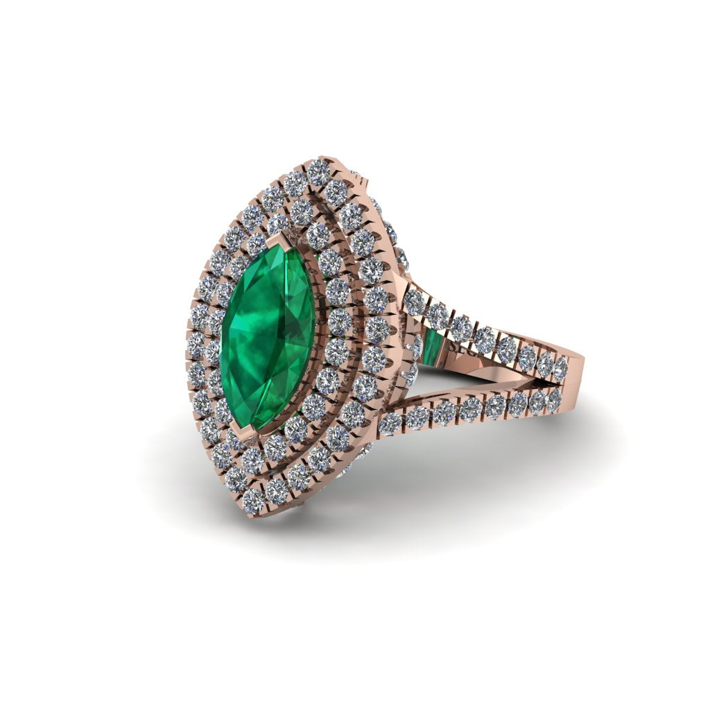 Marquise Emerald Double Halo Engagement Ring - Avah No. 5
