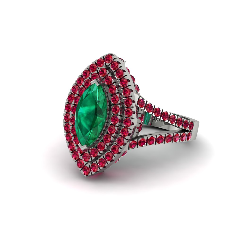 Marquise Emerald Double Halo Engagement Ring - Avah No. 51