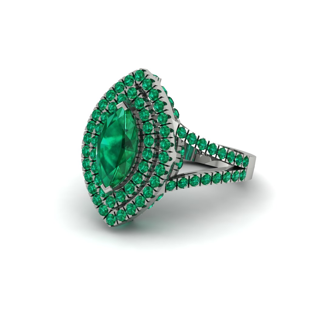Marquise Emerald Double Halo Engagement Ring - Avah No. 21