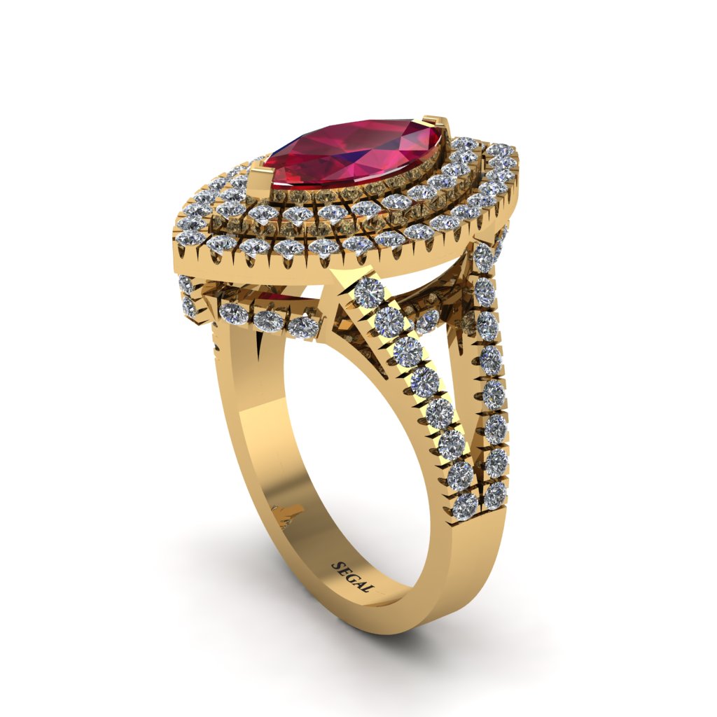 Marquise Ruby Double Halo Engagement Ring - Avah No. 10