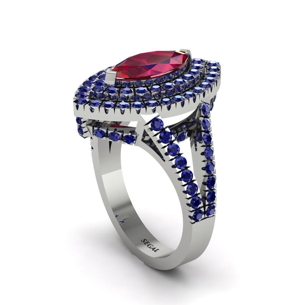 Marquise Ruby Double Halo Engagement Ring - Avah No. 72