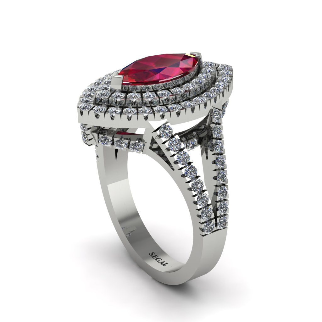 Marquise Ruby Double Halo Engagement Ring - Avah No. 12