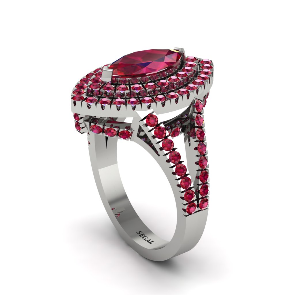 Marquise Ruby Double Halo Engagement Ring - Avah No. 57