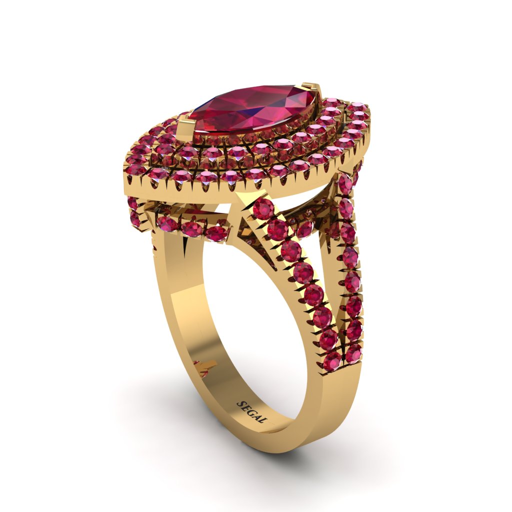 Marquise Ruby Double Halo Engagement Ring - Avah No. 55