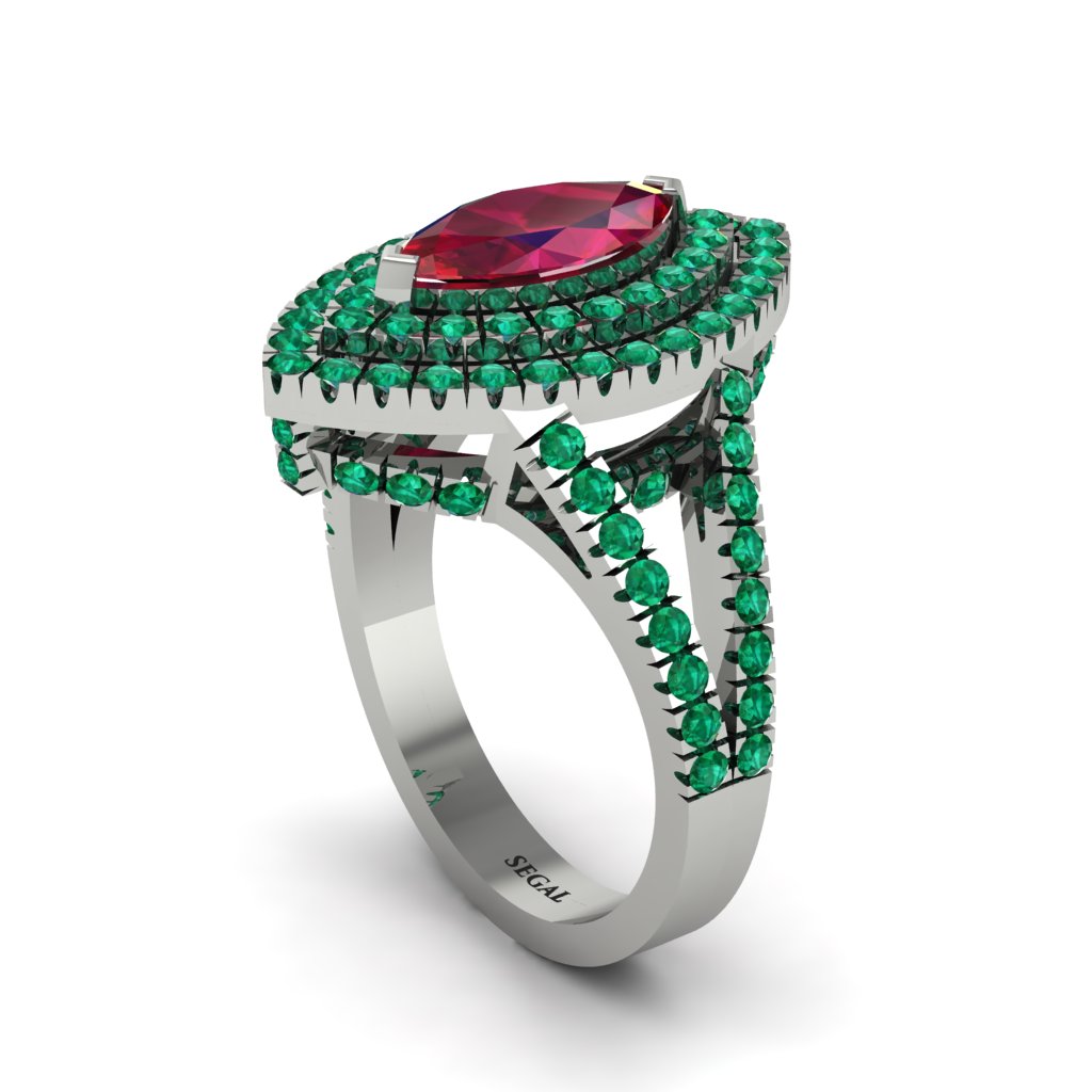 Marquise Ruby Double Halo Engagement Ring - Avah No. 27