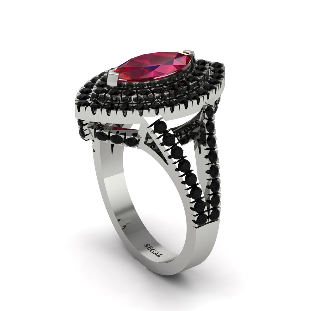 Marquise Ruby Double Halo Engagement Ring - Avah No. 42