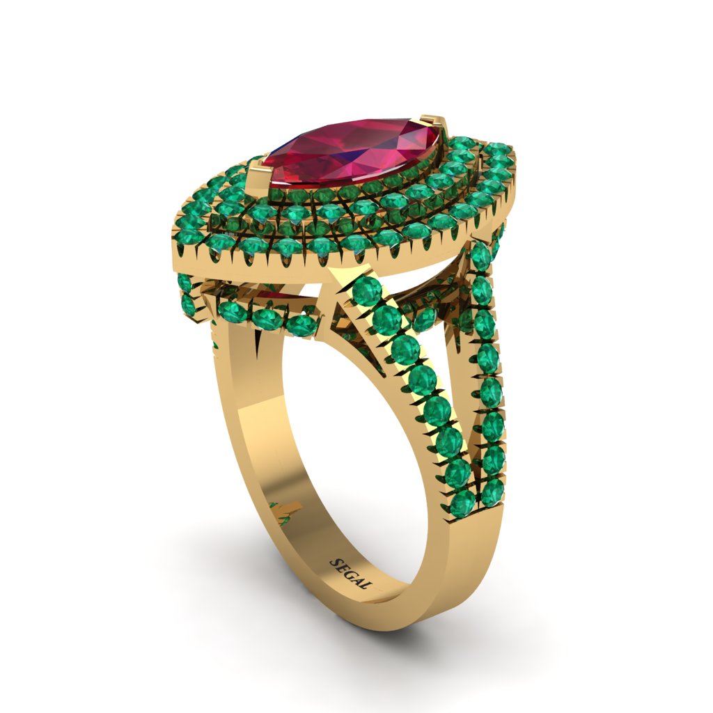 Marquise Ruby Double Halo Engagement Ring - Avah No. 25