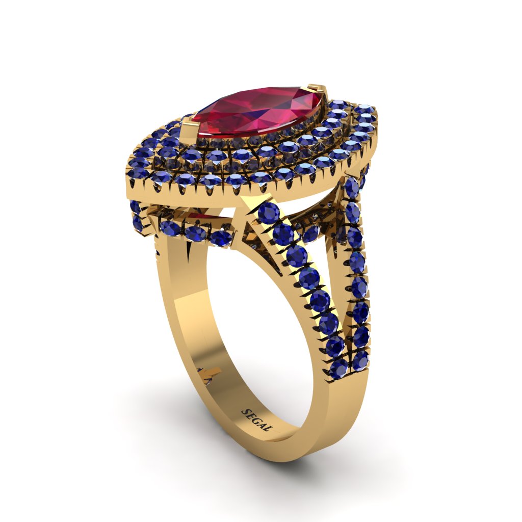 Marquise Ruby Double Halo Engagement Ring - Avah No. 70