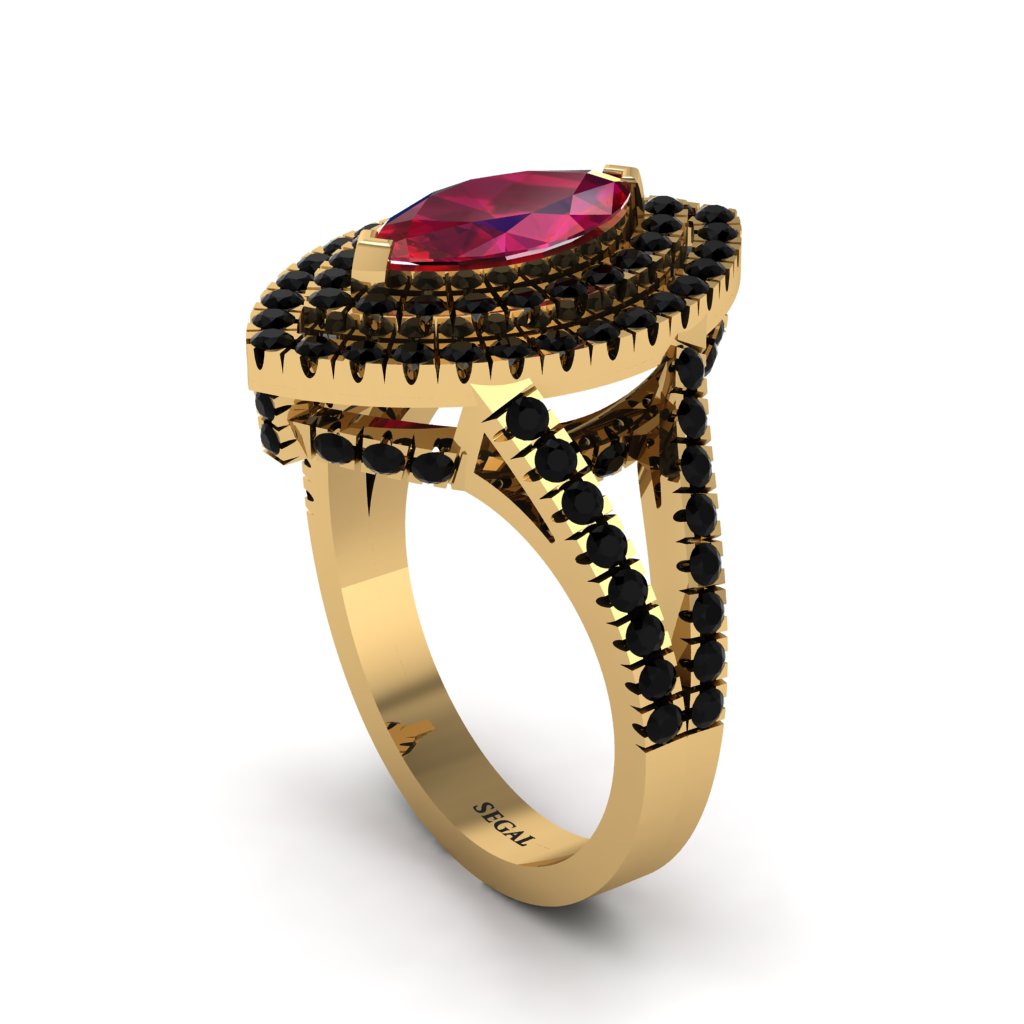 Marquise Ruby Double Halo Engagement Ring - Avah No. 40