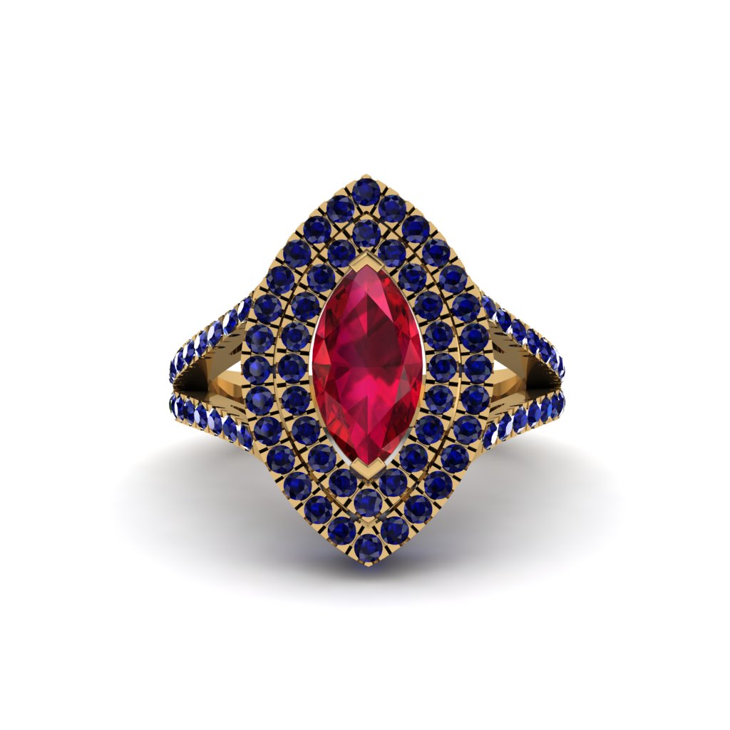 Marquise Ruby Double Halo Engagement Ring - Avah No. 70
