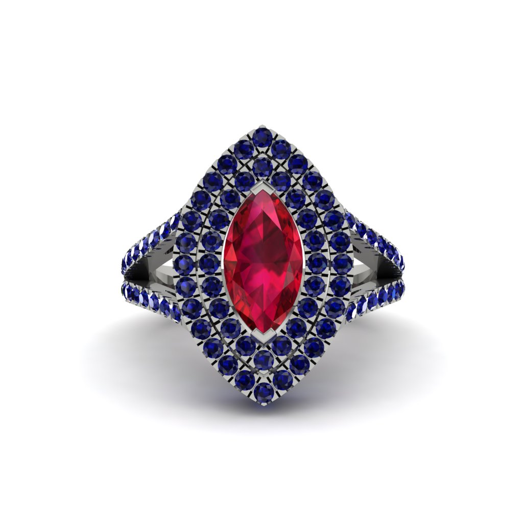 Marquise Ruby Double Halo Engagement Ring - Avah No. 72