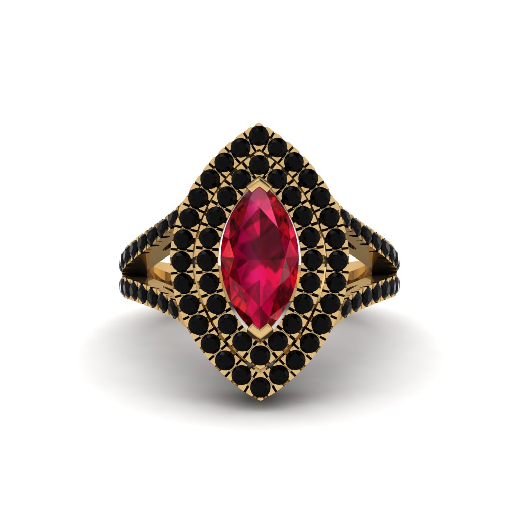 Marquise Ruby Double Halo Engagement Ring - Avah No. 40