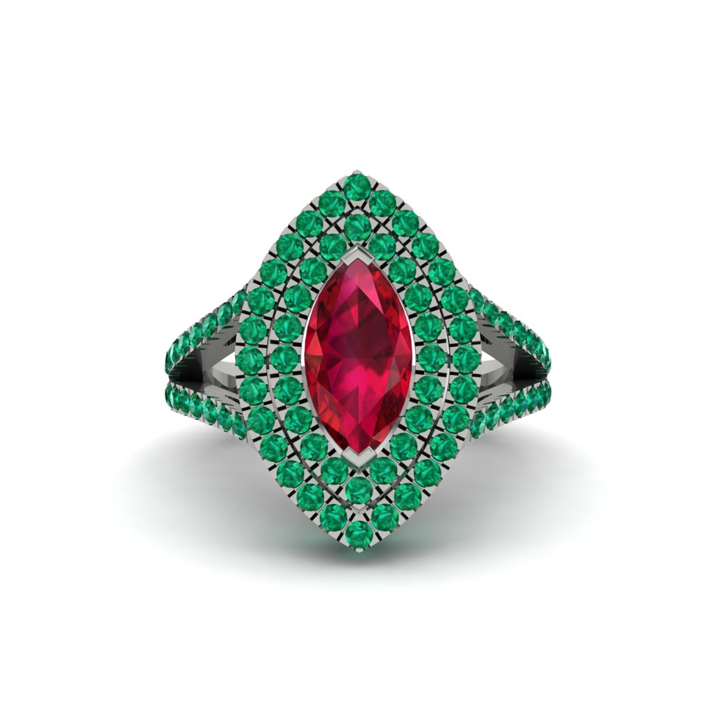 Marquise Ruby Double Halo Engagement Ring - Avah No. 27