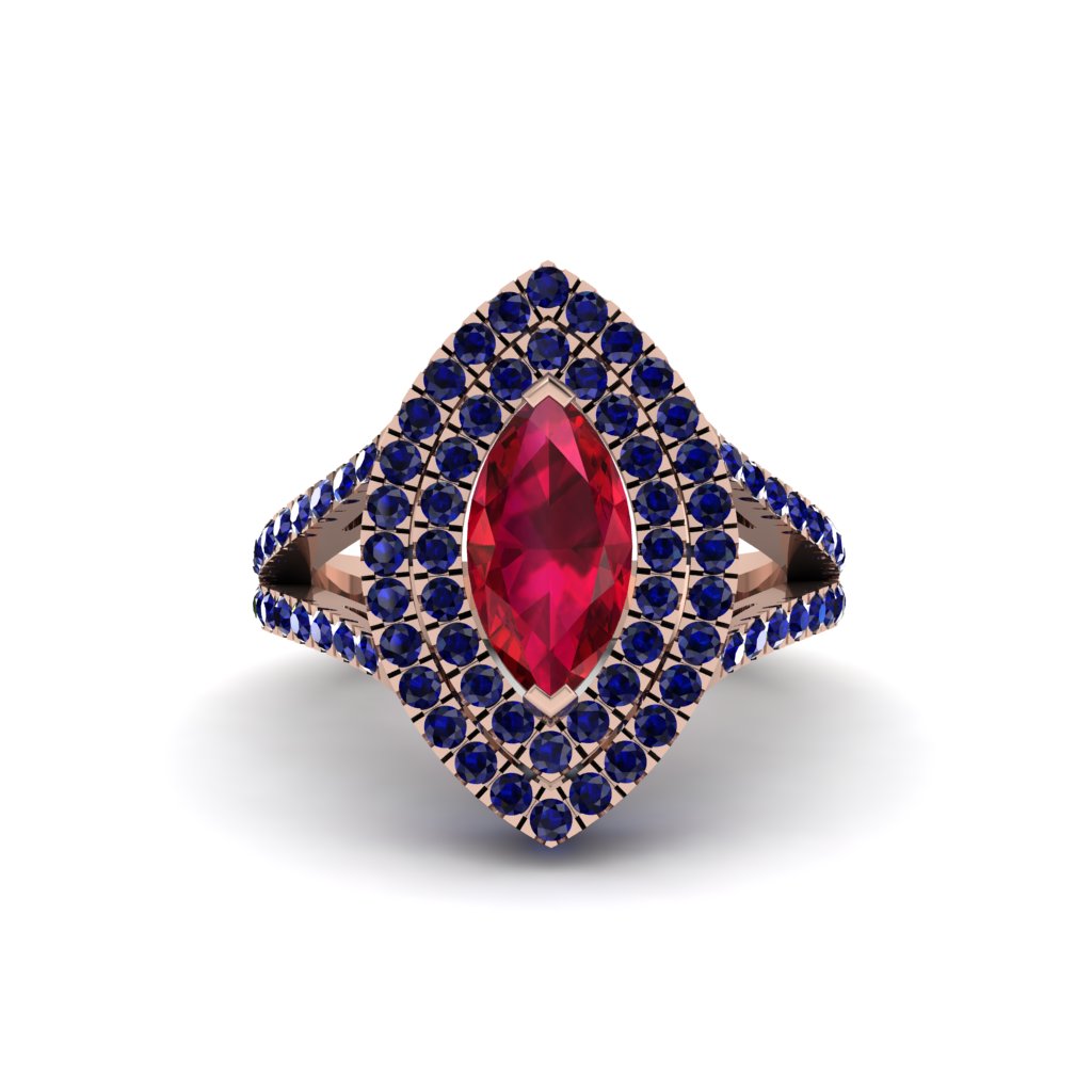 Marquise Ruby Double Halo Engagement Ring - Avah No. 71