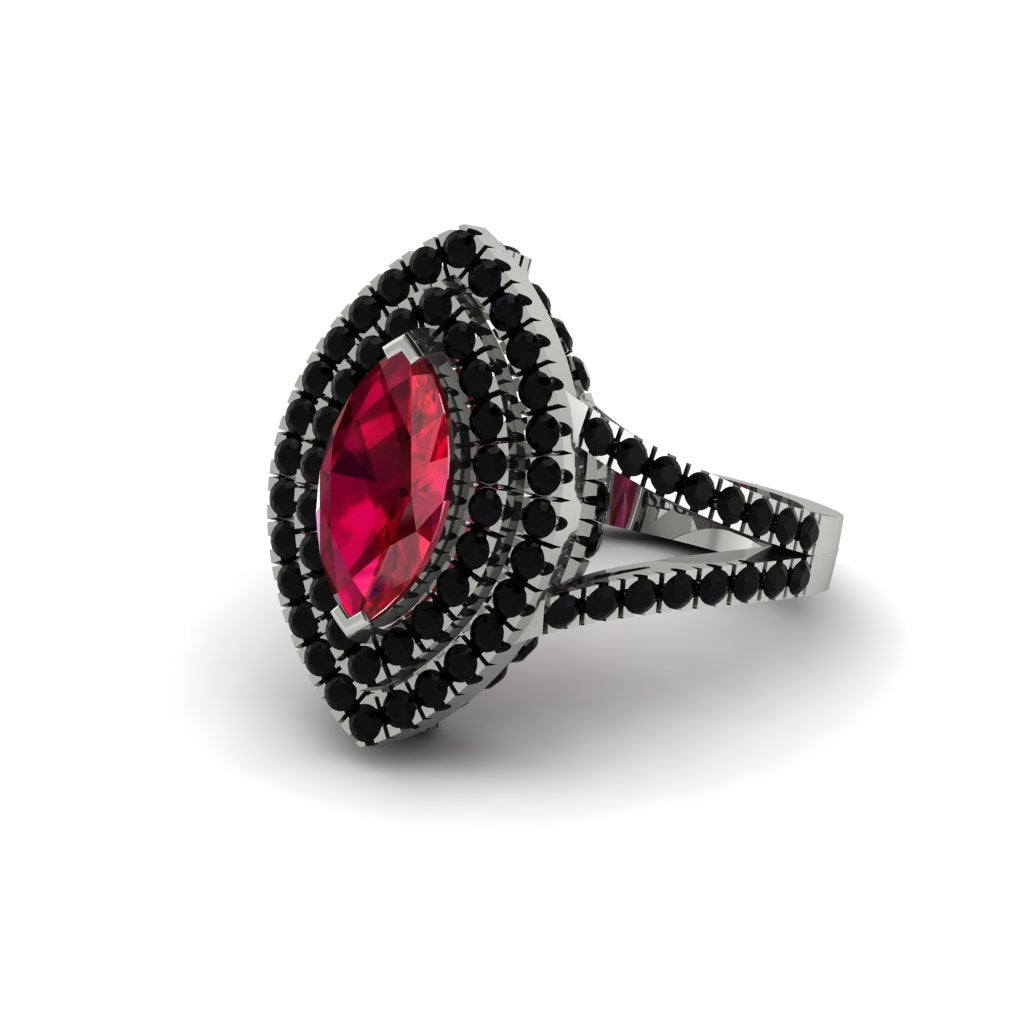 Marquise Ruby Double Halo Engagement Ring - Avah No. 42