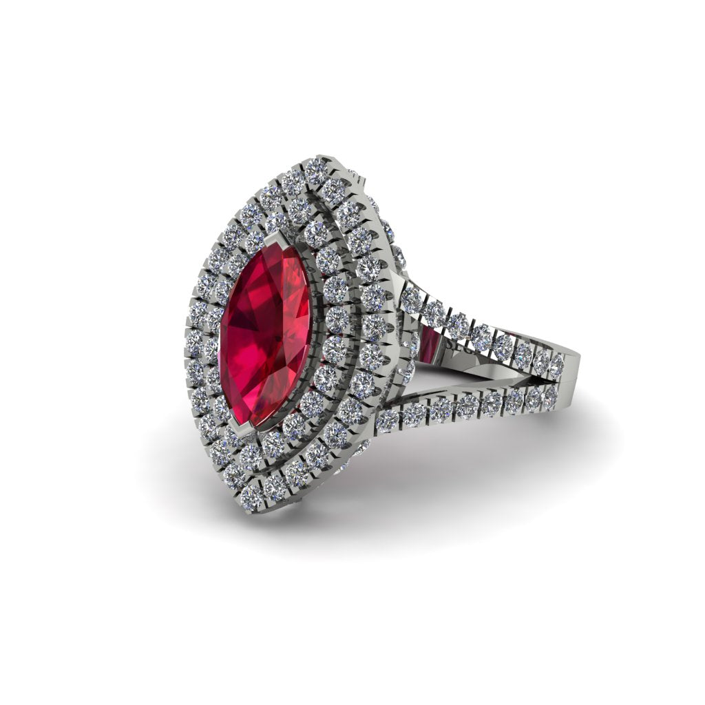 Marquise Ruby Double Halo Engagement Ring - Avah No. 12