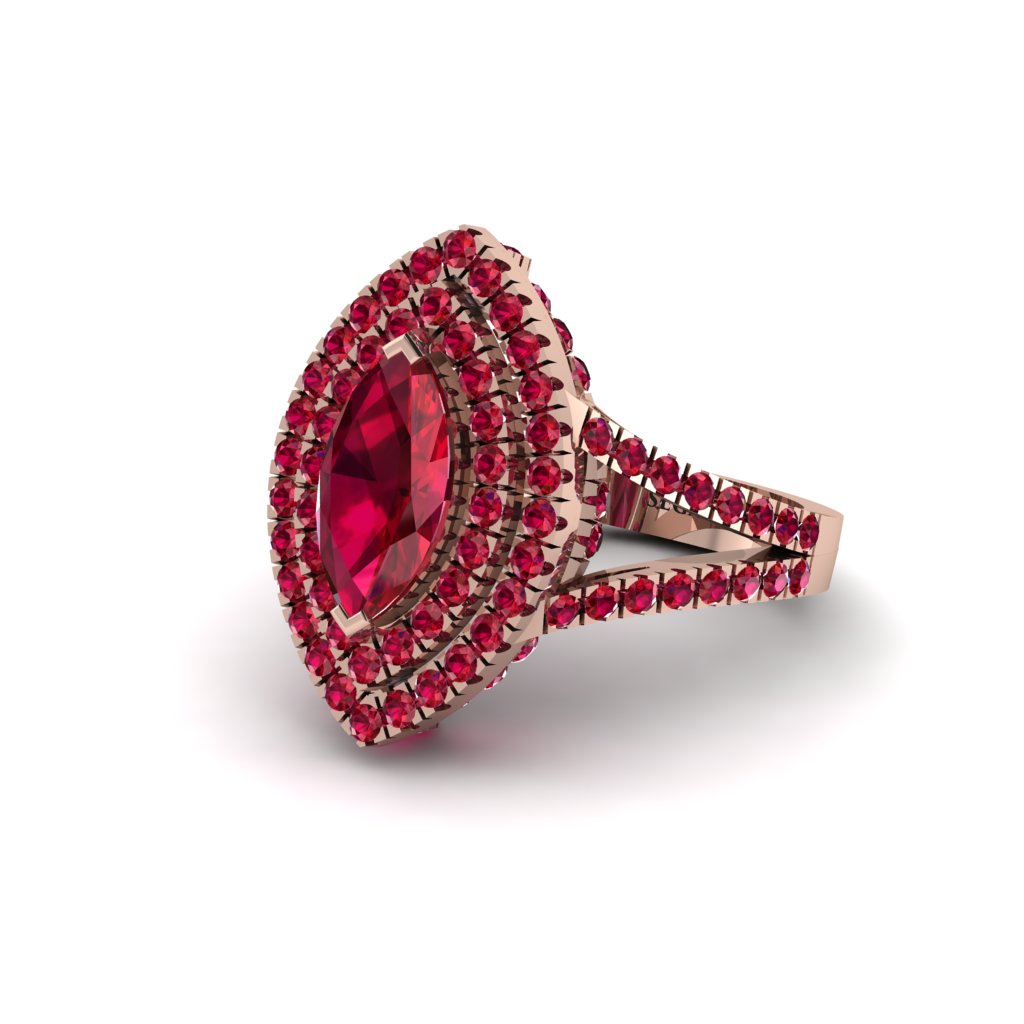 Marquise Ruby Double Halo Engagement Ring - Avah No. 56