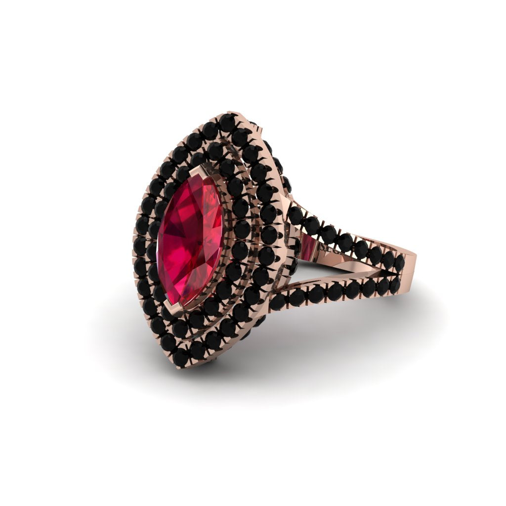 Marquise Ruby Double Halo Engagement Ring - Avah No. 41