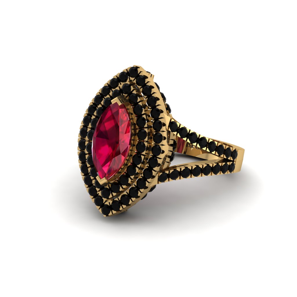 Marquise Ruby Double Halo Engagement Ring - Avah No. 40