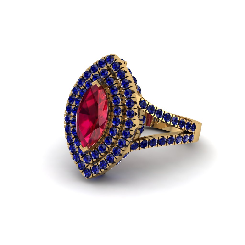 Marquise Ruby Double Halo Engagement Ring - Avah No. 70