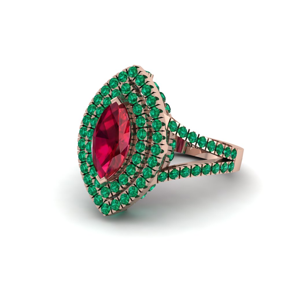 Marquise Ruby Double Halo Engagement Ring - Avah No. 26