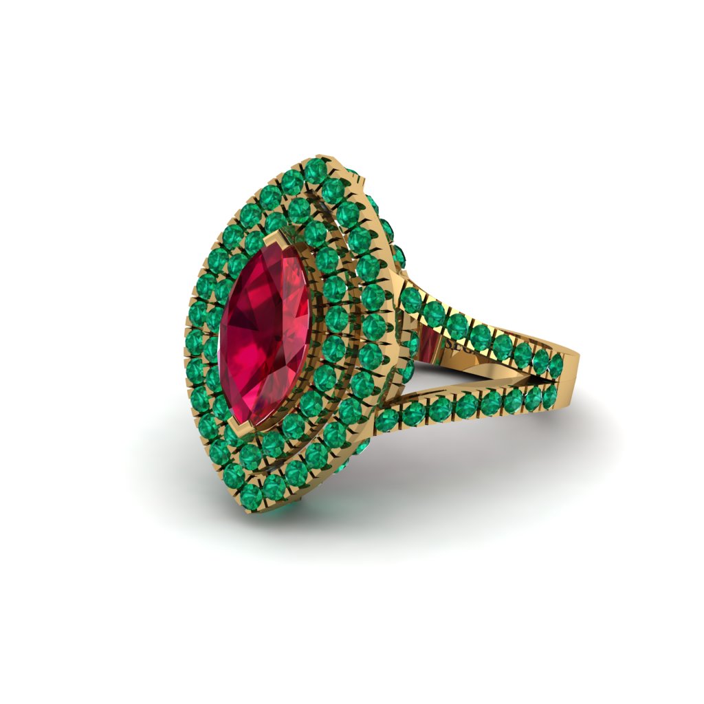 Marquise Ruby Double Halo Engagement Ring - Avah No. 25