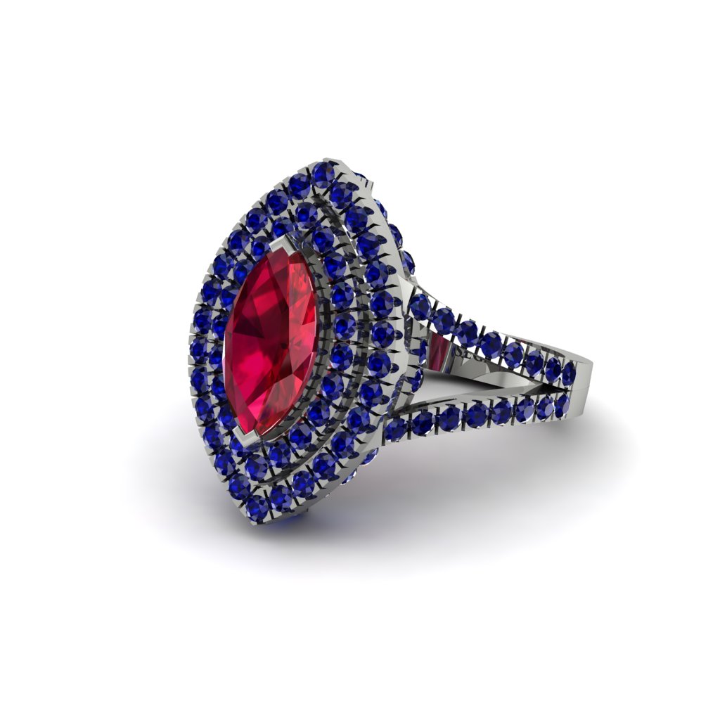 Marquise Ruby Double Halo Engagement Ring - Avah No. 72