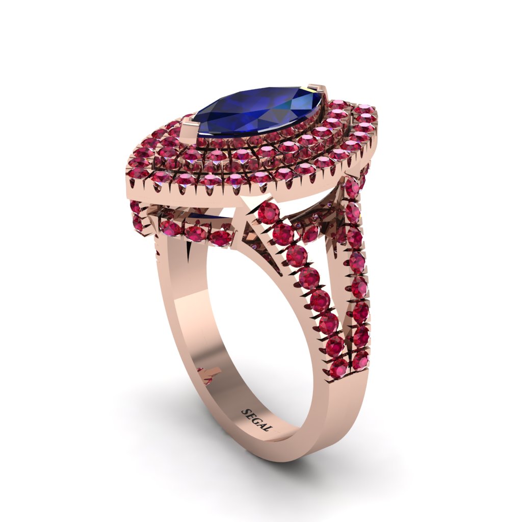 Marquise Sapphire Double Halo Engagement Ring - Avah No. 59