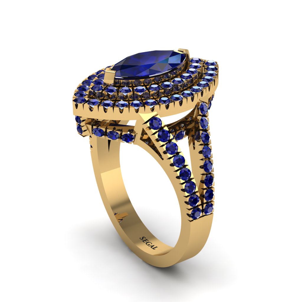 Marquise Sapphire Double Halo Engagement Ring - Avah No. 73