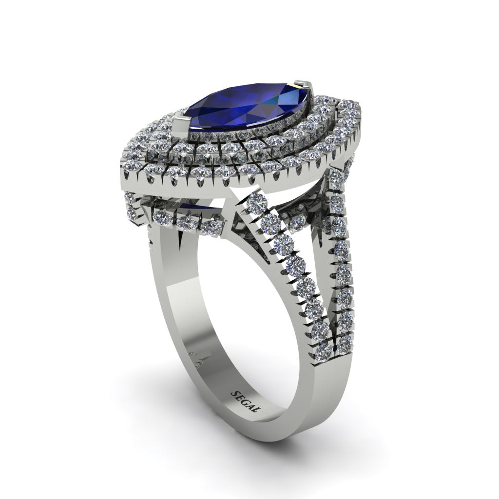 Marquise Sapphire Double Halo Engagement Ring - Avah No. 15