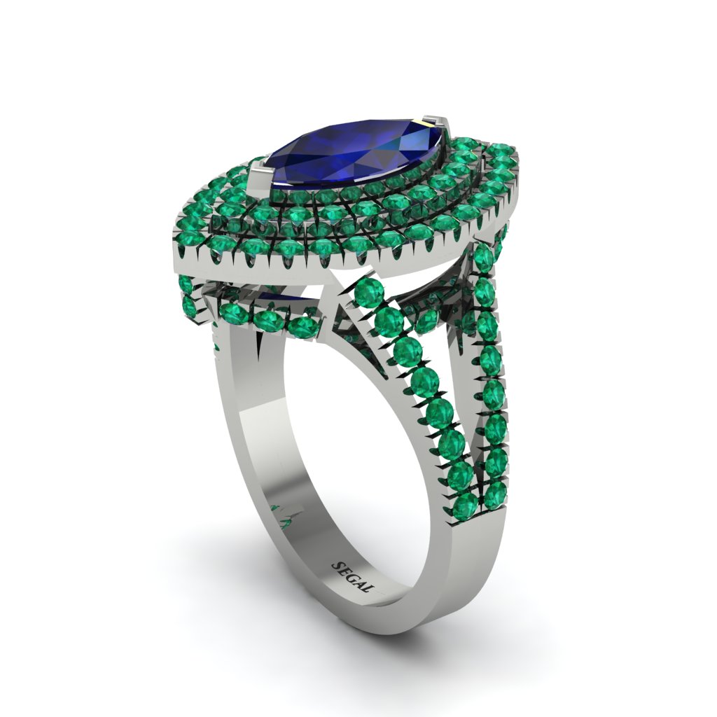 Marquise Sapphire Double Halo Engagement Ring - Avah No. 30