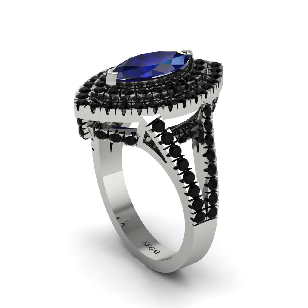 Marquise Sapphire Double Halo Engagement Ring - Avah No. 45