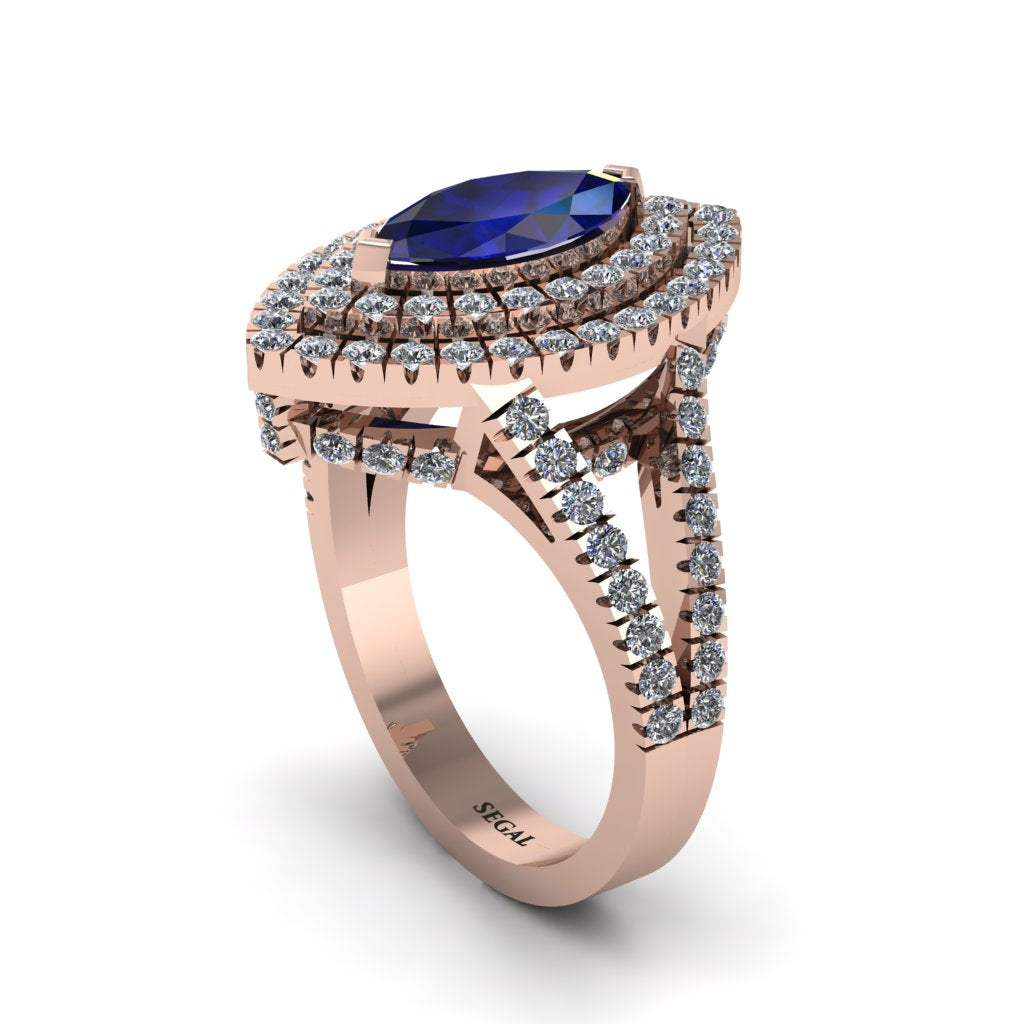 Marquise Sapphire Double Halo Engagement Ring - Avah No. 14