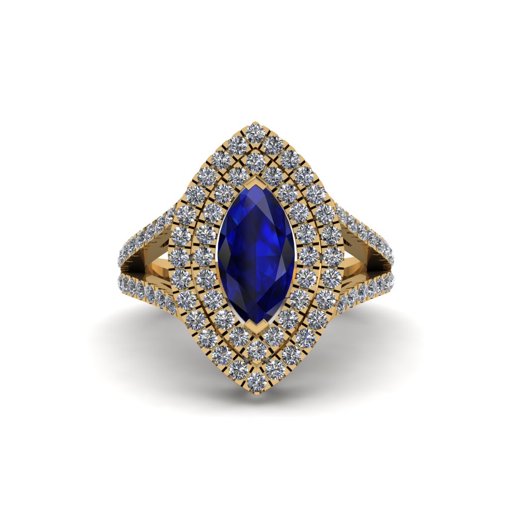 Marquise Sapphire Double Halo Engagement Ring - Avah No. 13