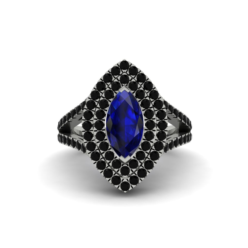 Marquise Sapphire Double Halo Engagement Ring - Avah No. 45