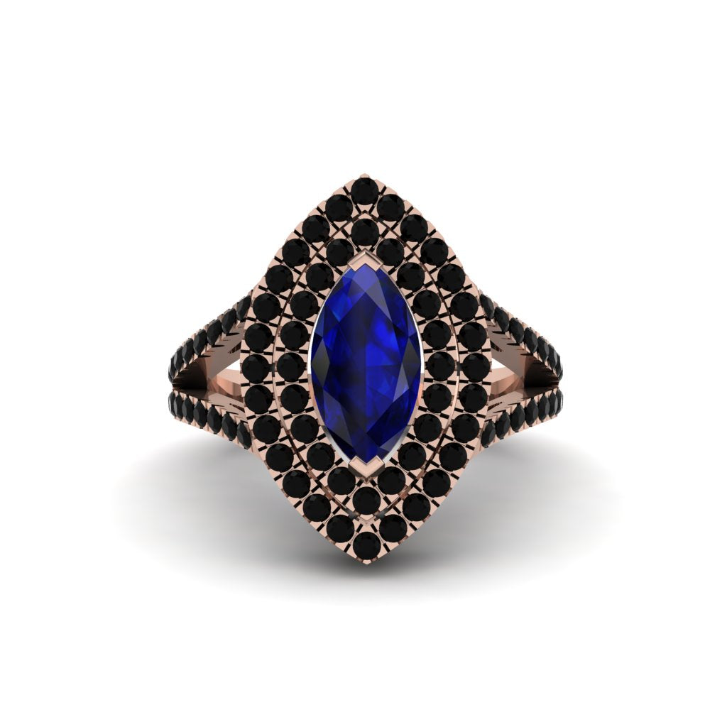 Marquise Sapphire Double Halo Engagement Ring - Avah No. 44