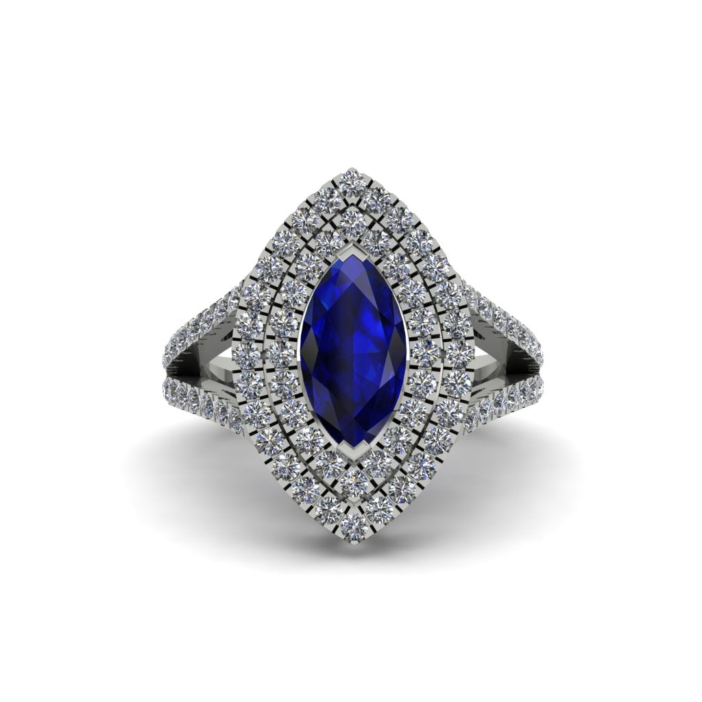 Marquise Sapphire Double Halo Engagement Ring - Avah No. 15