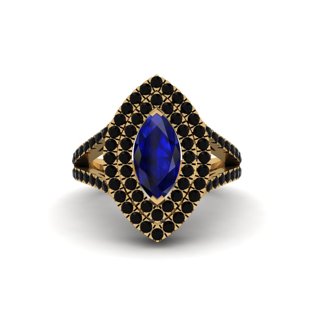 Marquise Sapphire Double Halo Engagement Ring - Avah No. 43