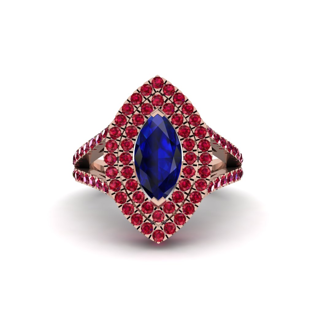 Marquise Sapphire Double Halo Engagement Ring - Avah No. 59