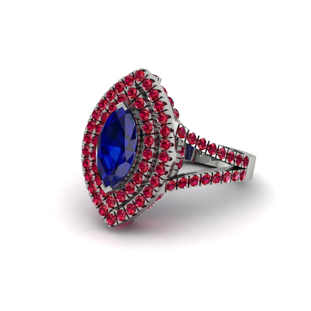 Marquise Sapphire Double Halo Engagement Ring - Avah No. 60